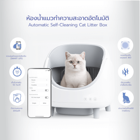 ห้องน้ำแมวอัตโนมัติ MC MISTER CLEAN MC CAT AUTO LITTER BOX เซ็นเซอร์360องศา ใช้กับทรายแมวได้ทุกชนิด ควบคุมผ่านแอพ SMART LIFE_10